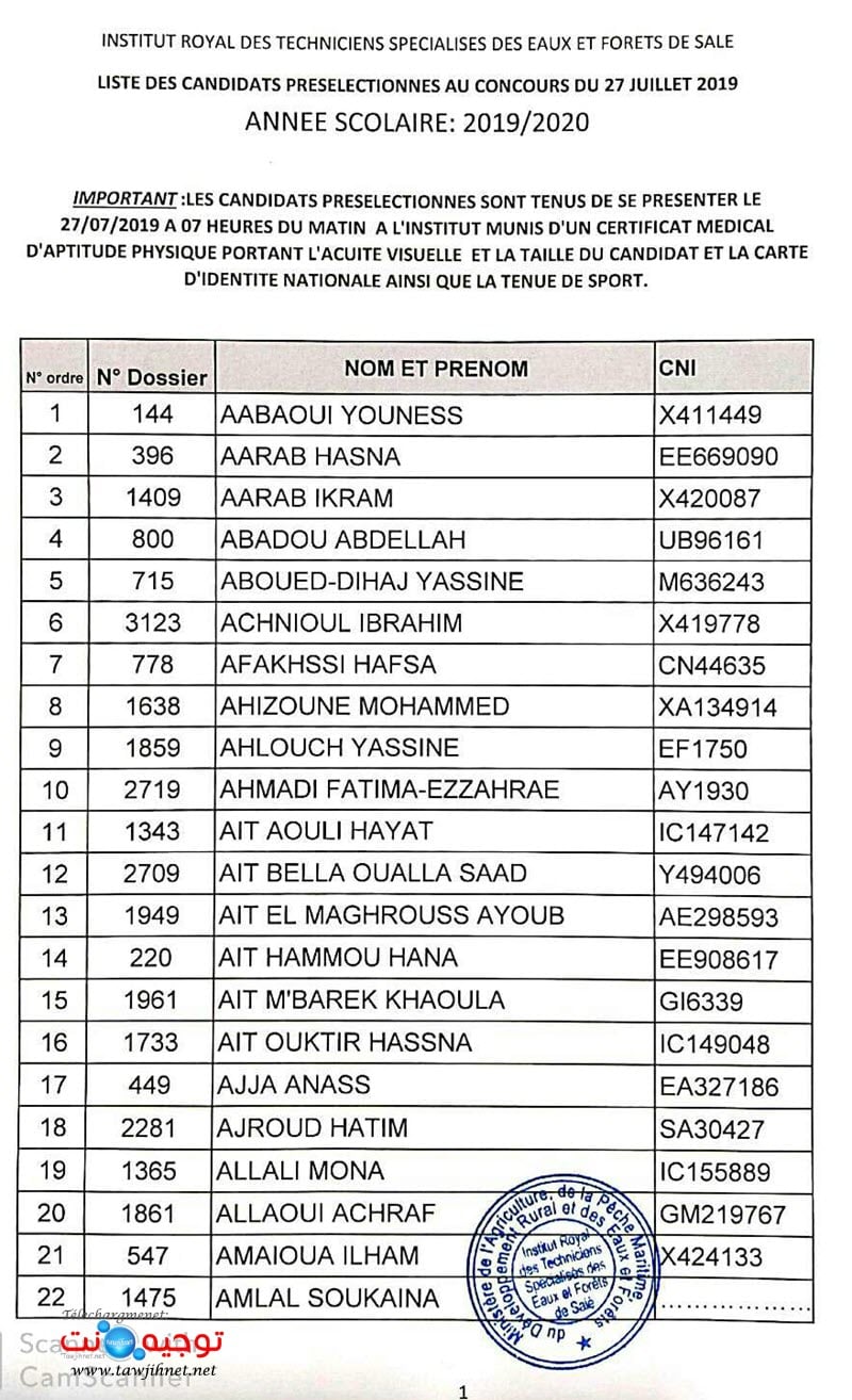 Preselection Irtsef Sale Institut Royal Eaux Et Forets