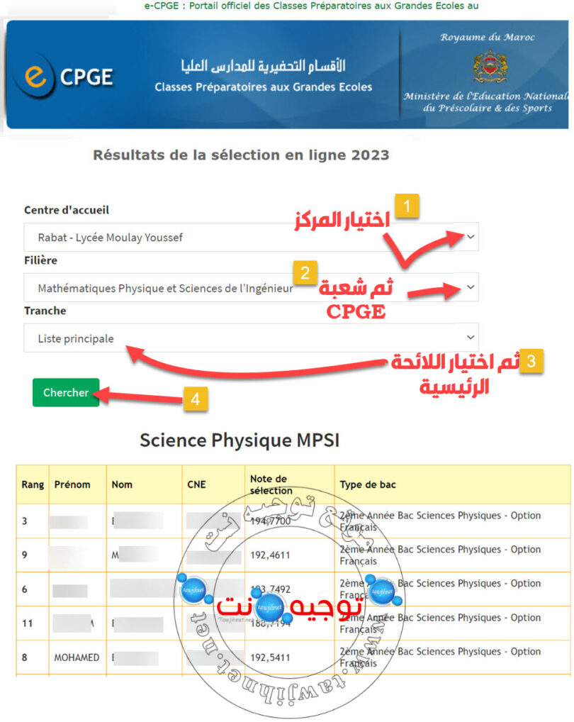 Résultats CPGE Listes Principales LP 2023 2024 | Tawjihnet